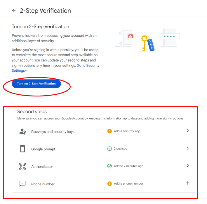 Confirm and turn on 2-Step Verification