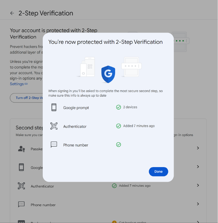 2-Step Verification is now enabled