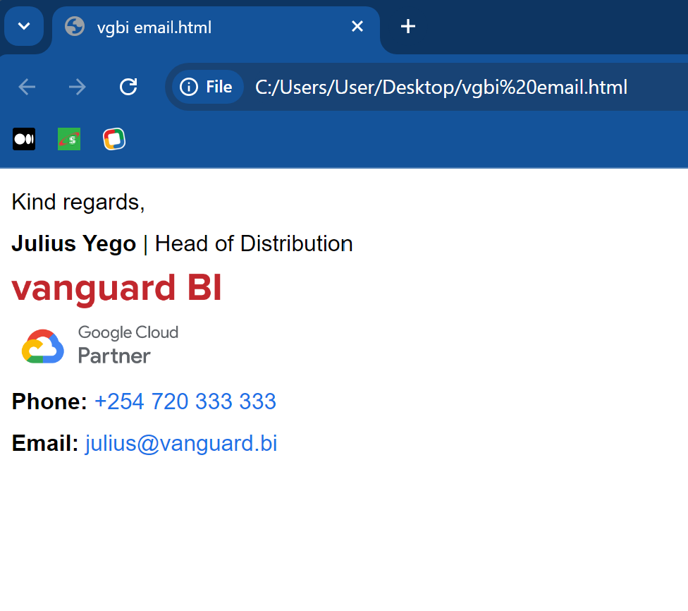 Open your email signature in the browser