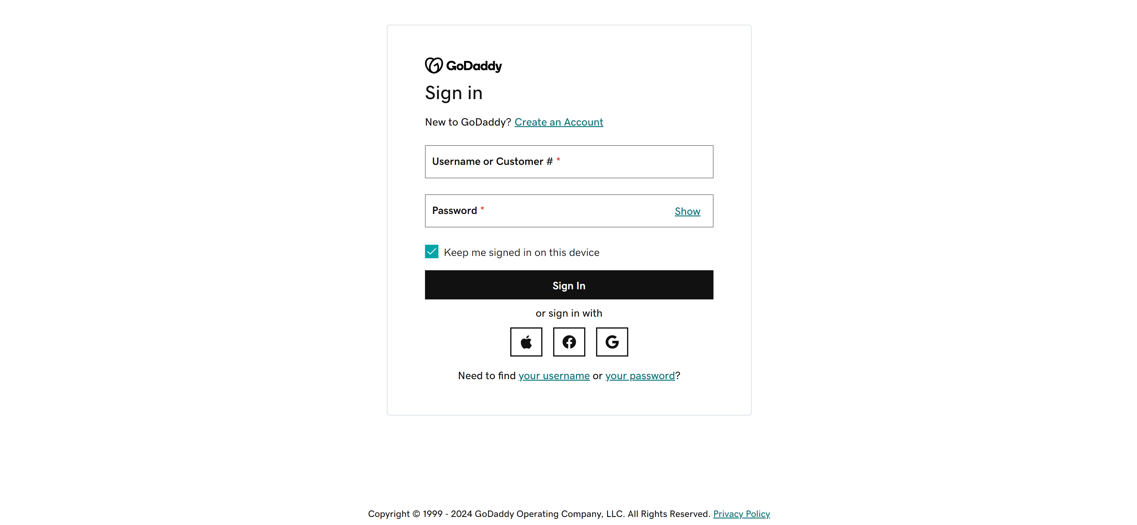 Sign in to your GoDaddy account