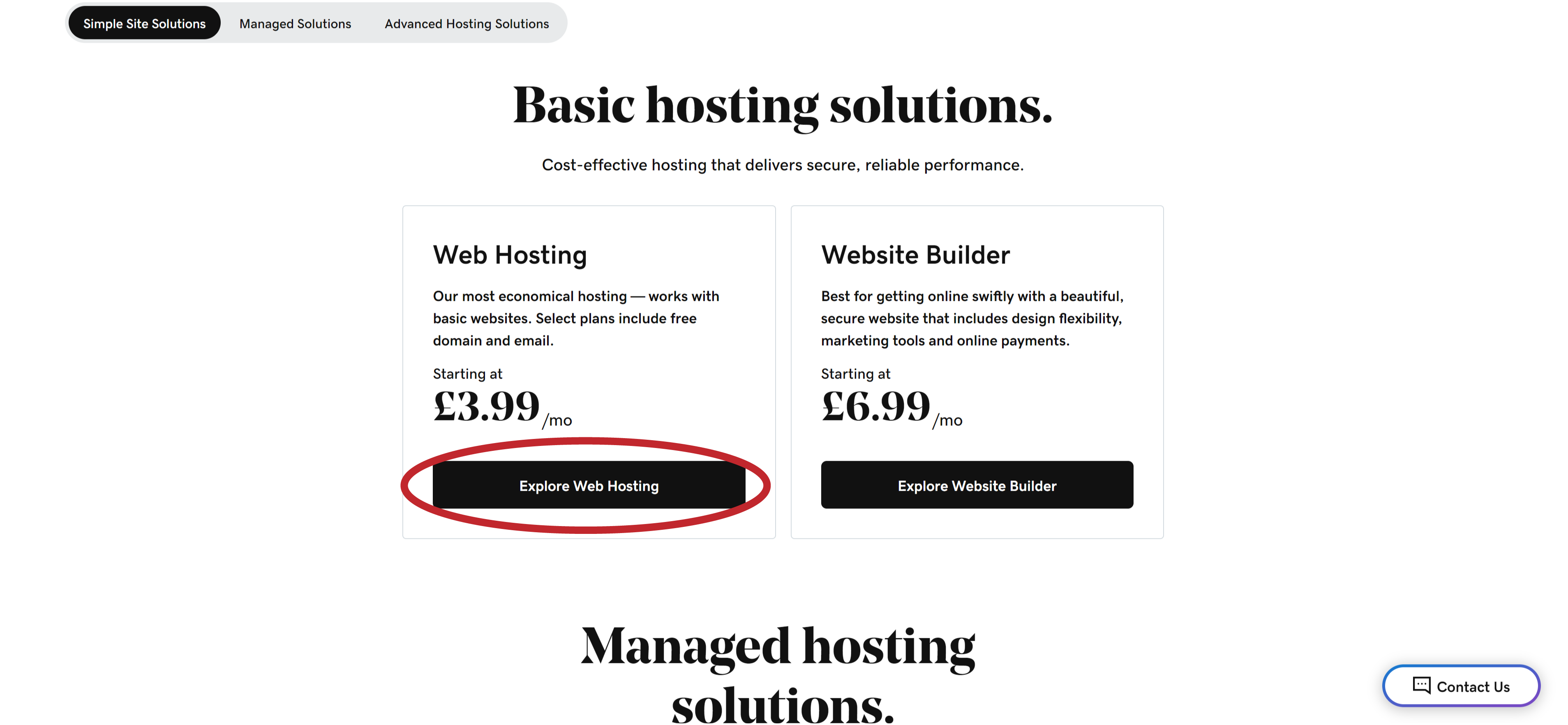 Select Explore Web Hosting