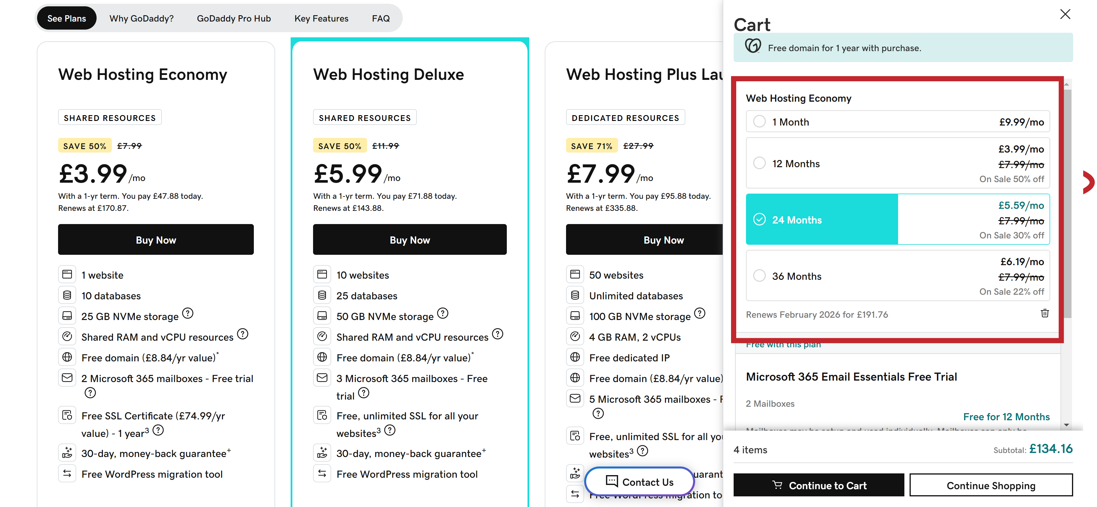Select a hosting plan and timeframe