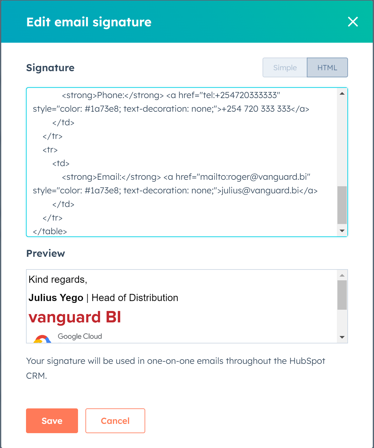 Paste your signature and save