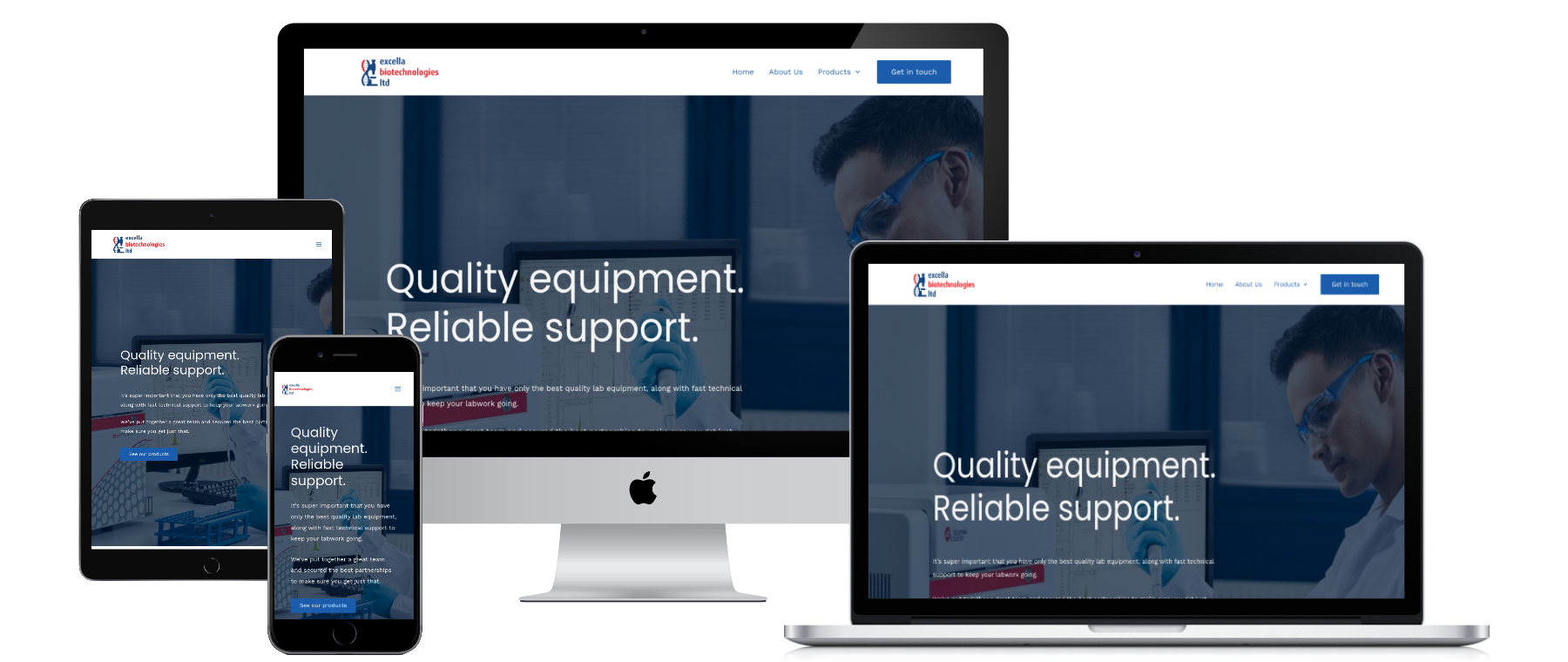 Excella Biotechnologies website shown across devices